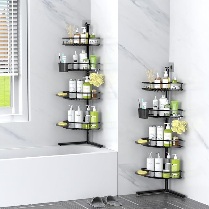 Aitatty Corner Shower Caddy Standing: 4-tier Rustproof Shower Organizer Shelf - Floor Shower Corner Shelf for Bathroom, Renters, Apartment & Dorm
