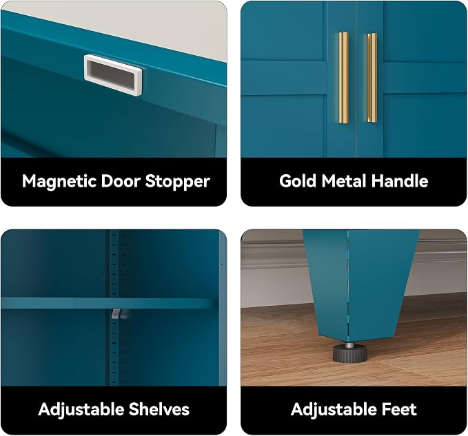 COFaR 71" Metal Pantry Cabinet in Peacock Blue, 5-Tier Storage with Adjustable Shelves, Modern Statement Cupboard for Kitchen, Bathroom & Living Room