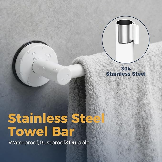 14.6inch~24inch Towel Racks for Bathroom,Adjustable Suction Cup Towel Bar for Bathroom Wall,Stainless Steel Bath Towel Holder for Shower(Bright White)