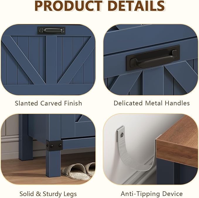Fluted Shoe Cabinet Storage with 2 Flip Drawers for Entryway, Hallway | Narrow Shoe Rack Freestanding Shoe Organizer with Legs for Entryway，Hallway, Blue