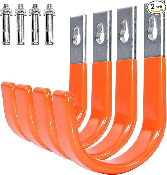 Heavy Duty Wall Hooks, Garage Storage Utility Hooks, Steel Wall Mount Hanger, Tool Organizer Hose Hanger Steel U Hooks for Garage & Garden (4, Orange)