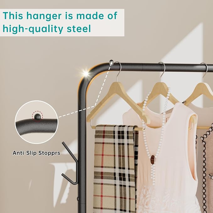 SINGAYE Wardrobe Standing Closet Clothing Rack With Shelf Hanging Clothes | Wardrobe Open Compact Small Metal Garment Hanger Stand Alone Free Standing Black Closet Rack Storage Organizer Heavy Duty
