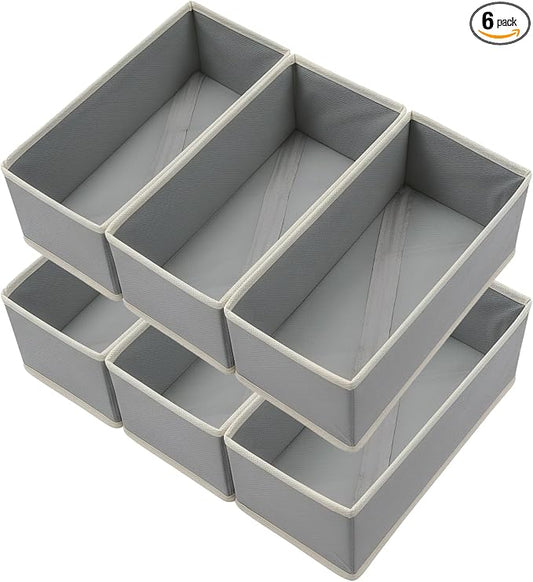 Bructhun Sock Drawer Organizer 9 Pack - Collapsible Fabric Storage Bins for Underwear Divider, Small Closet Organizers with 9 Compartments, Light Gray