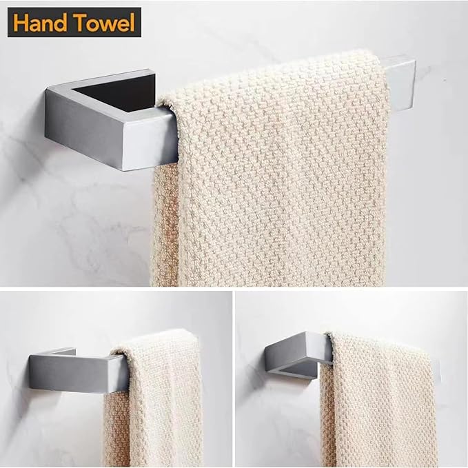 JOPOFI 2-Piece Hand Towel Holder, Towel Ring - Brushed Nickel | Stainless Steel Towel Holder for Bathroom wall, 8" Rectangular Modern Design Hand Towel Bar, Contemporary Hand Towel Rack