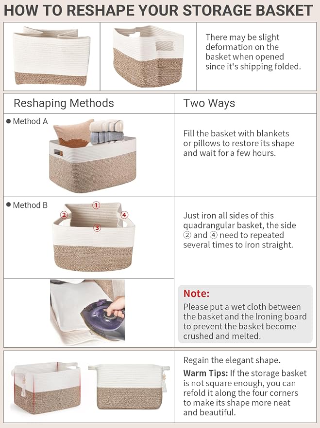 Mkono Woven Storage Basket, Cube Cotton Rope Basket for Shelves, 13"x10"x9" | Organizes Shoes Clothes Toys Towels Books, Gift Basket, Wooden Beads Tassel, Rectangle Bin, Fits Entryway Bedroom Living Room
