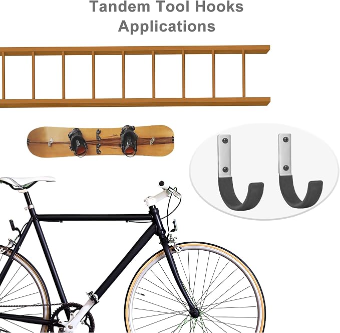 6 Pcs Garage Storage Utility Hook, Upgraded Ladder Hangers, Shed J-Hooks, Heavy Duty Ladder Tool Holders for Garage Wall, Black Wall Hooks for Hanging Tools, Bikes, Hose, Shovels, Rakes