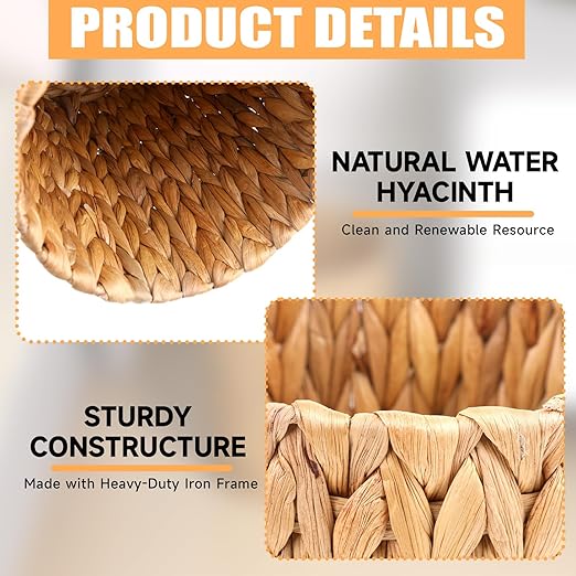 WLLHYF Wicker Waste Basket, Handwoven Water Hyacinth Trash Can Small Bathroom Trash Can Boho Woven Decorative Office Garbage Cans for Bedroom Bathroom Kitchen Living Room