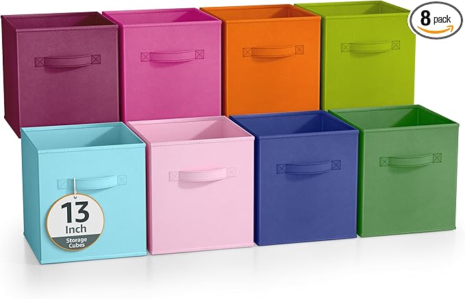 Sorbus Fabric Storage Cubes - 8 Foldable Storage Bins for Organizing Pantry, Cubbies, Toy Box - Clothes Storage & Closet Organizer - 13 Inch Collapsible Cube Baskets for Shelves with Handle