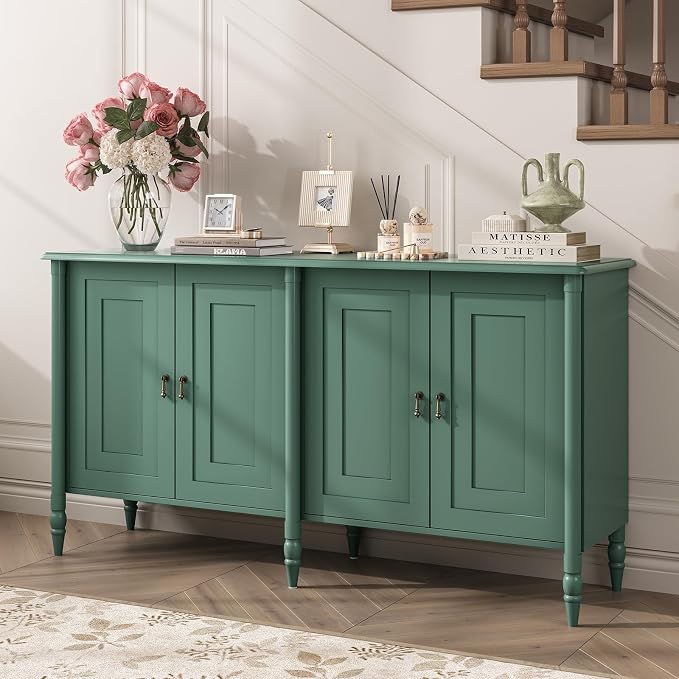 JOINICE 59" Sideboard Buffet Cabinet with Storage for Dining Room,Green | Vintage Credenza with Adjustable Shelves & Solid Wood Legs,supports up to 100 lbs,for Kitchen,Bar,Hallway,TV Console