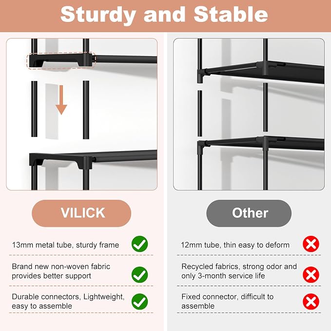 VILICK 5 Tier Shoe Rack with Hook and Side Pocket,Shoe Organizer Space Saver Storage for 20-25 Pair Shoe Storage Shelf Sturdy Free Standing Long Shoe Rack Organizer for Closet,Entryway,Small Spaces