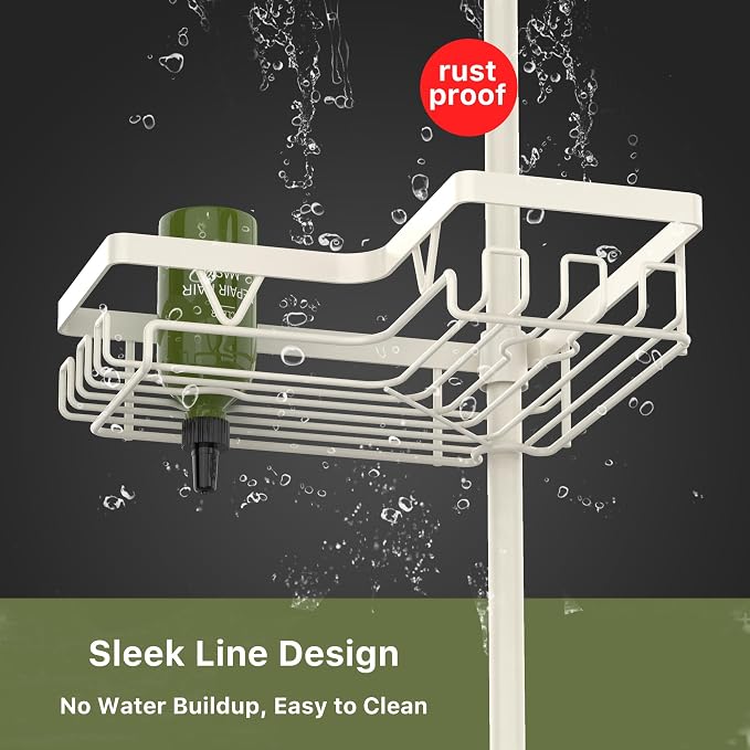 KEGII Shower Corner Caddy Tension Pole, Corner Bathtub Shelf, Cream White | Rustproof, Waterproof, 4-Tier Shower Storage with Hooks, Soap Holder and Razor Rack, No Drill Organizer for Inside Showers