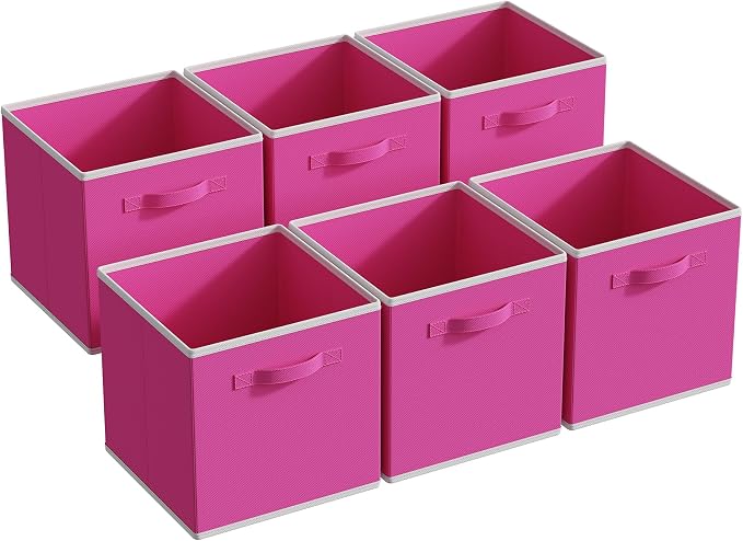MAX Houser Fabric Cloth Storage Bins,Foldable Storage Cubes Organizer Baskets with Dual Handles for Home Bedroom Storage,Set of 6(Pink)