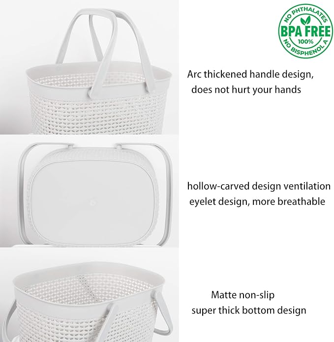 rejomiik Portable Plastic Shower Caddy Basket with Handles, Gray | Organizer Storage Tote Toiletry Bin for Bathroom, College Dorm Essentials, Kitchen, Camp, Gym