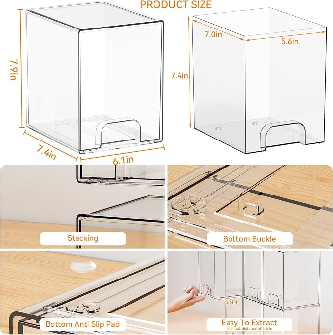 7.6" H Baby Bottle Organizer for Cabinet,4 Pack BPA FREE Bottle Storage Organizer Baby,Clear Stackable Storage Drawers for Makeup,Skincare,Beauty Products Bathroom Closet Organizers and Storage