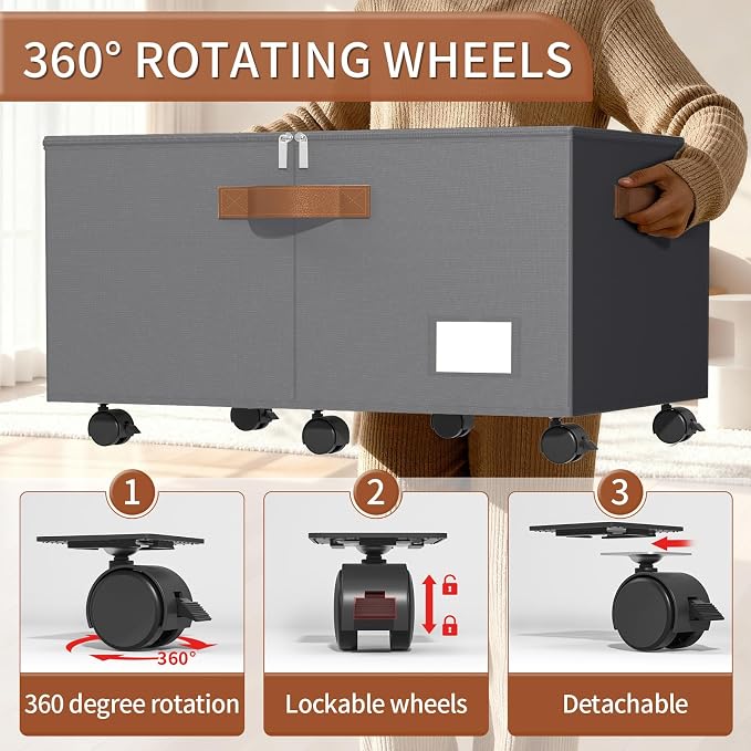 Foyego Shoe Organizer for Closet, Shoe Storage with Wheels, Gray | Fits 24 Pairs, with Adjustable Dividers and Clear Cover, Saving Space Foldable Fabric Closet Shoe Storage Organizer Box Bins