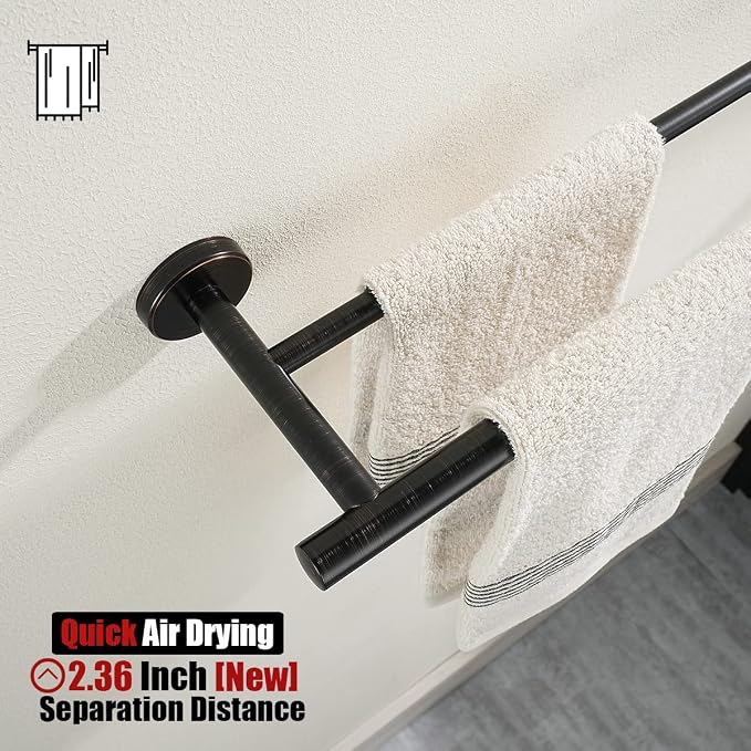 JQK Double Towel Bar, Oil Rubbed Bronze 27 Inch 304 Stainless Steel Thicken 0.8mm Bath Towel Rack for Bathroom, Towel Holder Wall Mount ORB, Useable Length 24 Inch 2 Pack, TB100L24-ORB-P2