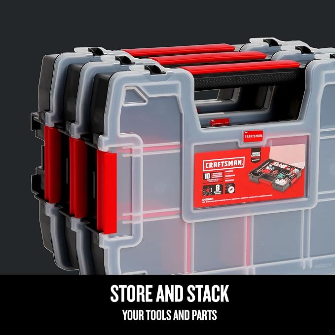 CRAFTSMAN Storage Organizer,Small Parts Organizer with 10-Compartments,Lid Includes Secure Latch (CMST60964M), (Pack of 6)