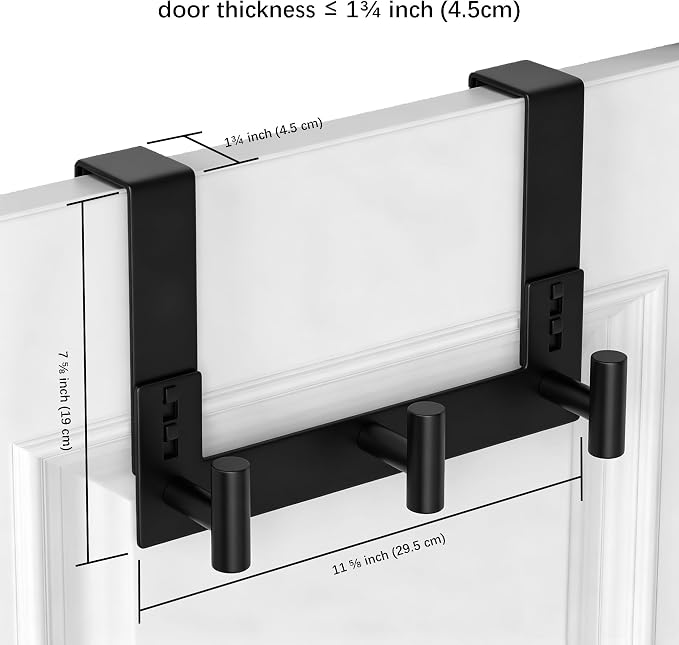 WUIVIUT Over The Door Hooks, Coat Rack Over The Door Heavy Duty Towel Rack Clothes Hanger for Bathroom liveroom Kitchen (3 Hook, Fits 1-3/4'' Thick)