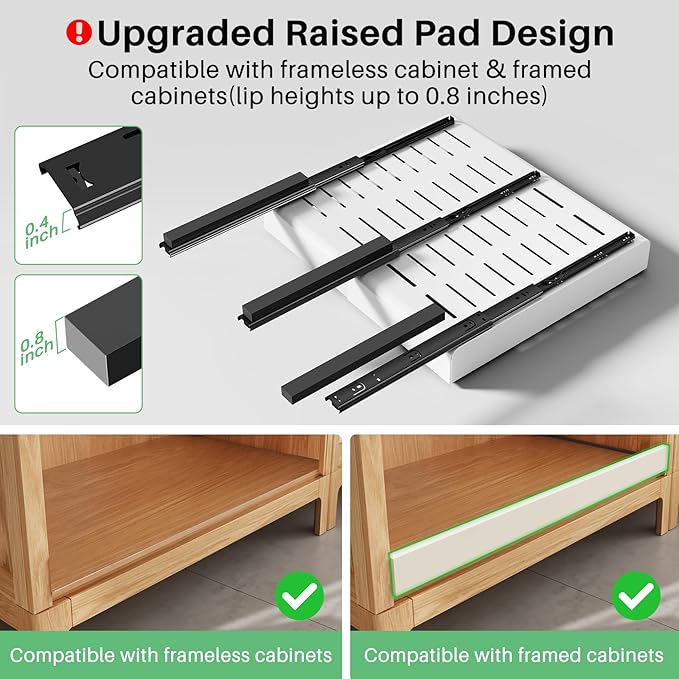 Pull out Cabinet Organizer, Expandable(12"-20") Heavy Duty Slide out Drawers Fixed with Adhesive Nano Film for Pots, Roll out Shelf Storage for Kitchen Base Cabinet, Pantry, Bathroom(2-Pack)