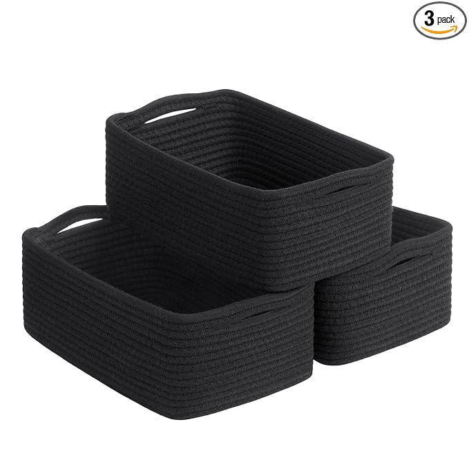 Goodpick 3-Pack Boo Storage Baskets for Organizing, 11 x 7 x 4.5 in | Closet Organizer Bins, Empty Storage Baskets for Organizing, Toy Baskets Storage Kids Storage Bin, Black
