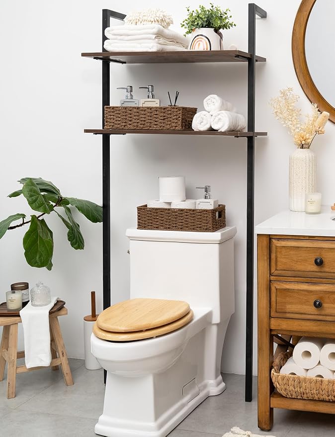 StorageWorks Toilet Tank Tray, Brown Round Paper Rope Bathroom Baskets for Organizing, Toilet Tank Basket, Toilets Organizer with Built-in Handles, 14 ¼"L x 6 ¾"W x 3 ¾"H, 1 Pack | Paper Rope Toilet Tank Tray for Tank Topper, Small Wicker Toilets Paper...