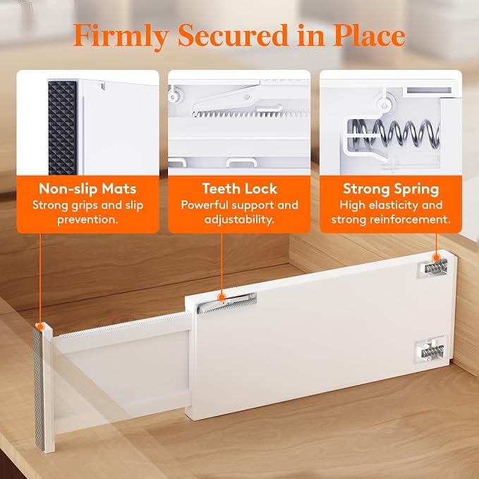 Lifewit 8 Pack 5" High Drawer Dividers 34-56cm/13.5-22" Adjustable Drawer Organizer for Clothes/Utensils, Expandable Drawer Separator in Dresser/Kitchen/Bedroom/Office Organization & Storage White