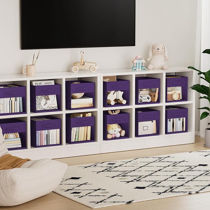 DIMJ Storage Cubes, Cube Storage Bin, 8 Pack Foldable Baskets with Window, Closet Storage Bins with Handle, 11x 11 inch Storage Cubes for Clothes, Toys, Books (Purple)
