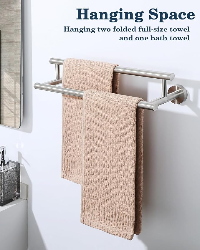 Alise Double Towel Bar,16" Towel Racks for Bathroom Wall Mounted,Nickel | Bathroom Towel Rack SUS304 Stainless Steel Bathroom Towel Holder Quick Drying Hand Towel Holder Towel Bar for Walls