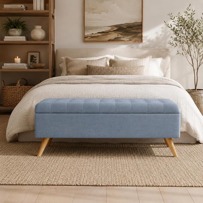 HomePop 48" Modern Tufted Storage Bench - Dusty Blue Woven