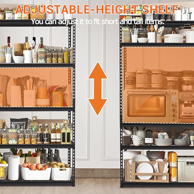 Garage Storage Shelves 5 Tiers, Heavy Duty Storage Shelving Racks with 2500 LBS Capacity, 60 in L x 24 in W x 78 in H Metal Adjustable Utility Shelving Unit for Garage Organization, Basement, Workshop