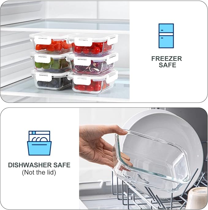 10 Packs 22 oz Glass Meal Prep Containers with Lids, White | Glass Food Storage Containers with Snap Locking Lids, Airtight Lunch Boxes, BPA-Free, Microwave, Oven and Freezer Safe