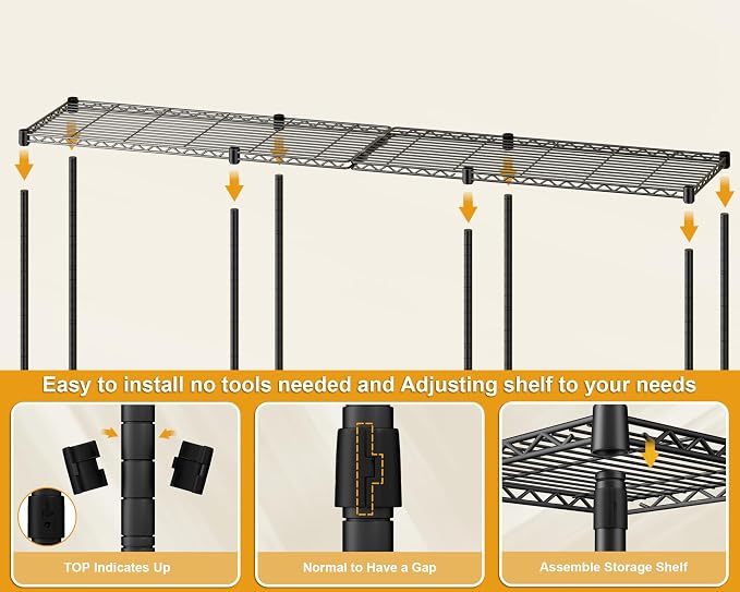 E14C Max Heavy Duty Closet Organizer System，Freestanding Clothing Racks for Hanging Clothes，Adjustable Garment Rack 86" W × 16" D × 77" H Hold 1060 lbs，Black Rack with Black Cover
