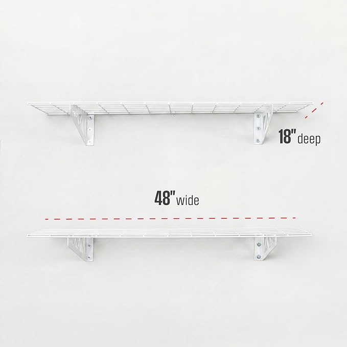 SafeRacks Steel Garage Wall Shelves 2-Pk w/Hooks, 500lb, White (18x48)