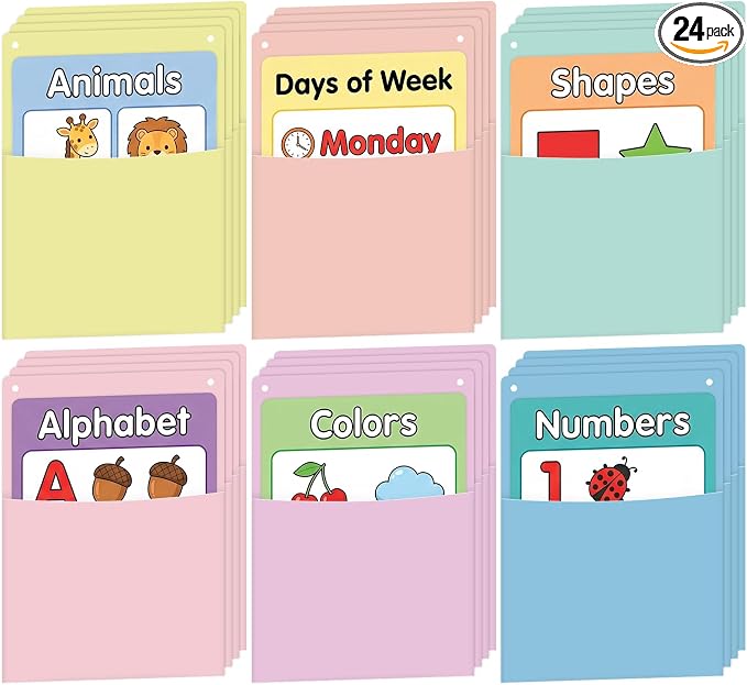 24Pcs Plastic Oversized Wall Pockets 12.6 X 9.4 Inch Hanging Wall File Organizer Hanging File Folders Holder Mail Organizer for Back to School Classroom Home Office Teaching Supplies (Pastel Color)
