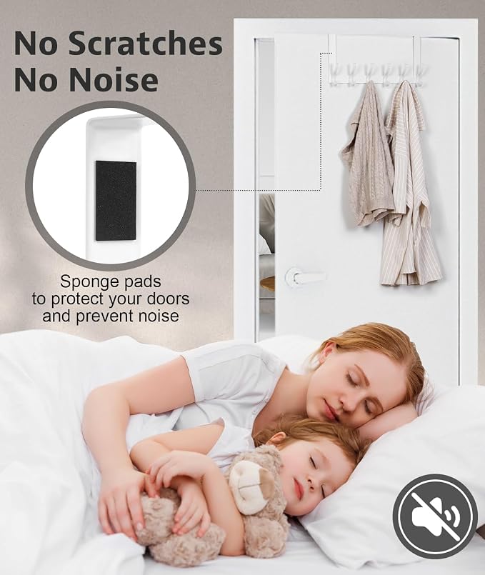 Optish Door Hooks for Hanging, Over The Door Towel Racks for Bathroom, Coat Rack Door Towel Hanger Towel Hooks (2Pack, White, Fit 1-3/4" Doors)
