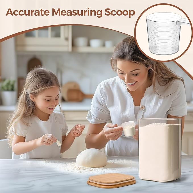 ComSaf Glass Storage Jars with Bamboo Lids 3.6 Qt Large Pantry Square | Cabinet Organization, Flour Sugar Coffee Beans, Pasta Cereal Dry Food, Big Capacity, Dry Food Storage