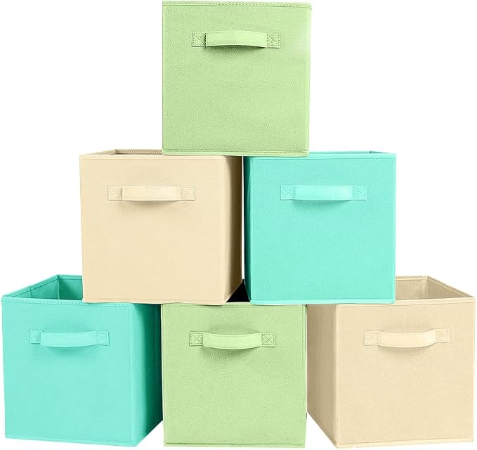 ShellKingdom Storage Bins, Foldable Fabric Storage Cubes And Cloth Storage | Storage Organizer For Closet And Toys, 10.5x10.5x11 INCH, 6 Pack (Beige+Green+Mint Green)