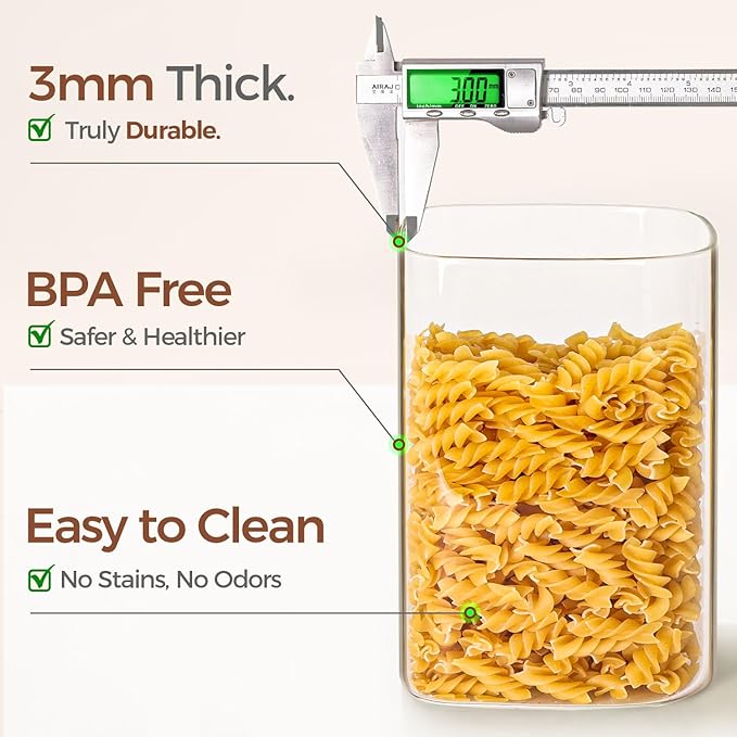 ComSaf Glass Storage Containers with Bamboo Lids 1.2/3.6 Qt 2 Pack | Pantry Organization, Flour Sugar Coffee Beans, Pasta Cereal Dry Food, Large Capacity, Cabinet Organization, Food Storage Jar