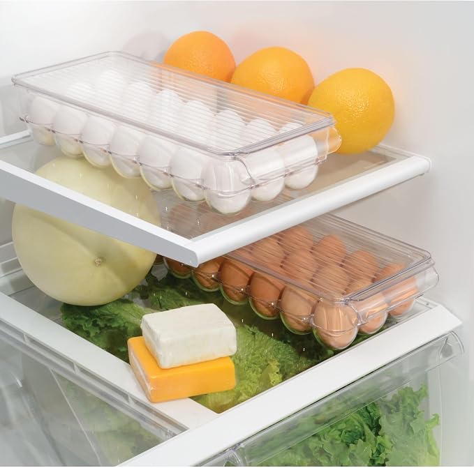 iDesign Clear Plastic Egg Holder for Fridge with Lid, 21 Egg | Storage Container, Organizer Bin