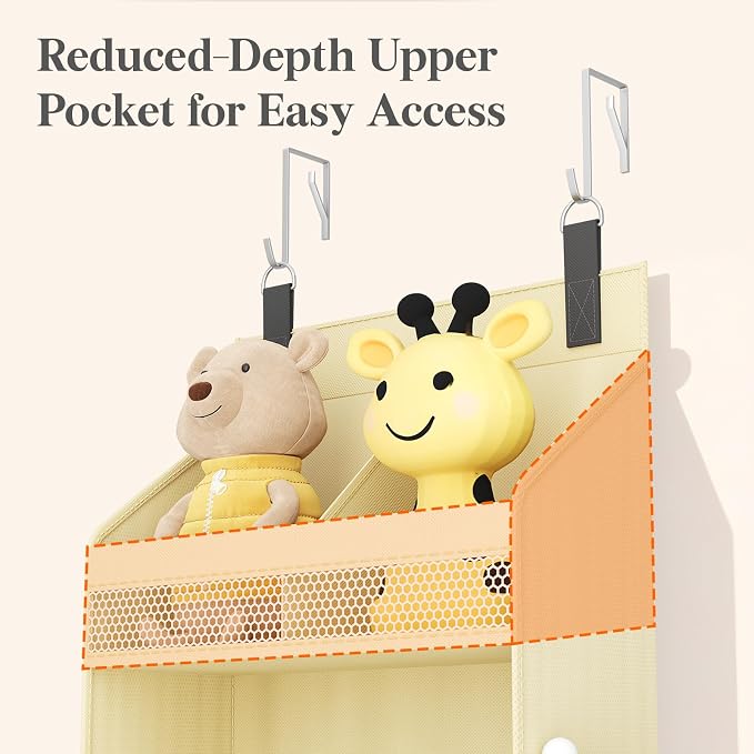Lifewit 4 Tier Over the Door Diaper Organizer for Nursery, Large Heavy Duty Hanging Storage with 4 Mesh Side Pockets, Sturdy Back of Door Shelf for Baby Stuff Toy in Pantry, Laundry, Bathroom, Beige