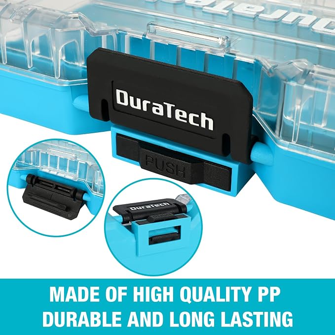 DuraTech 3-Piece Small Parts Tool Box Organizer with 14 Dividers | Stackable clear-lid boxes with 14 removable dividers; storage for screws, nuts, bolts, nails, drill bits and small hardware