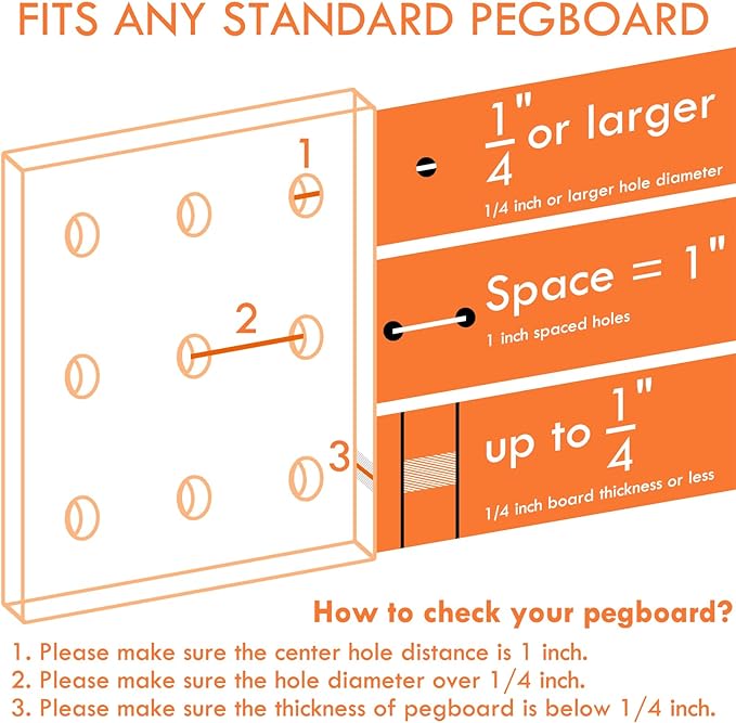 Pegboard Hooks, 8 Pack Peg Board Tool Utility Hooks & Hangers (Black) | 1/4" Pegboard Accessories Organizers, Heavy Duty Peg Board Big Tool Hooks, Shelving Hangers for Craft Garage Workbench Office
