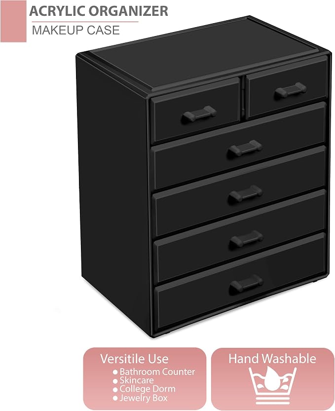 Sorbus Acrylic Makeup Organizer - Organization and Storage Case for Cosmetics Make Up & Jewelry - Large Makeup Organizer for Vanity, Bathroom, College Dorm, Closet, Desk (4 Large, 2 Small Drawers)