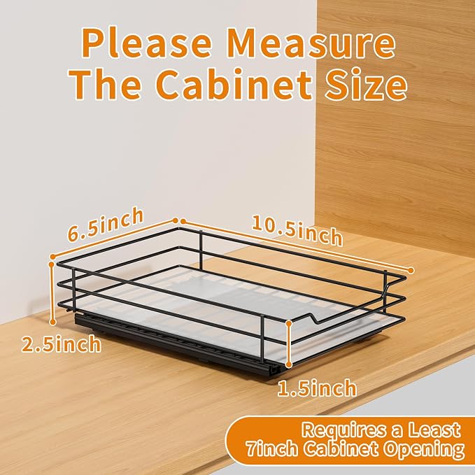 RCHYFEED Pull Out Spice Rack Organizer for Cabinet,6.5" Wx10.5 Dx2.5 H | Metal,Heavy Duty Slide Out Spice Rack,Ideal for Kitchen & Pantry Storage of Spices & Sauces