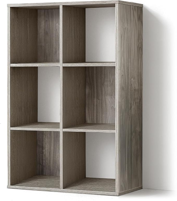 CAPHAUS Sturdy Room 11-Inch Cube Storage Organizer Shelf, with Thick Exterior Edge, Storage Shelf Divider w/Back, Bookcase, 6-Cube, Dark Grey