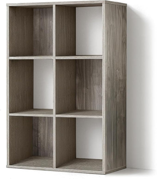 CAPHAUS Sturdy Room 11-Inch Cube Storage Organizer Shelf, with Thick Exterior Edge, Storage Shelf Divider w/Back, Bookcase, 6-Cube, Dark Grey