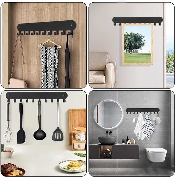 2 Pack Key Holder for Wall, Key Hooks with 10 Hooks, Black | Key Holder Wall Mount Self Adhesive, Key Rack for Wall No Drill for Living Room, Kitchen, Bathroom, Garage