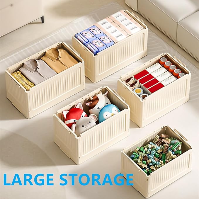 Foldable Storage Bins with Lids, 2‑Pack Beige – Collapsible Storage Box Organizer for Closet, Clothes, Toys, Books, Documents