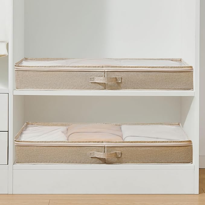 Berdeng 3 Pack Under Bed Storage Containers, Low Profile Underbed Shoes and Clothes Storage Organizer with Sturdy Sidewalls/Bottom, Large Dorm Storage Bins,33 * 17 * 4.5 inches,45L