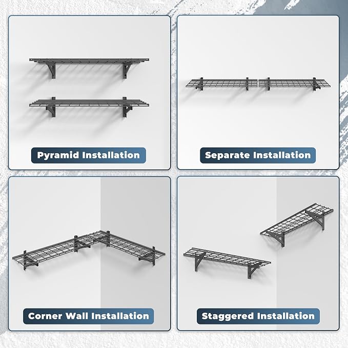 Jusgym 2 Pack Wall Mounted Garage Shelving, 1x4ft, 700lbs Integrated Grid | Wall Mounted Floating Design, 12"x96" Storage Rack, No Splice Seamless Structure, Rustproof Black Coating for Garage Workshop